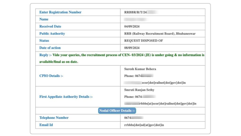 RRB JE Total Form Fill Up RTI Reply